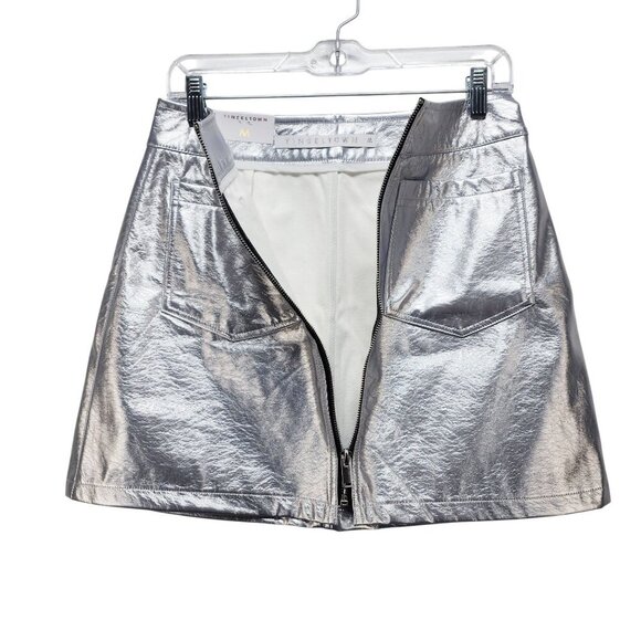 Tinseltown Metallic Silver Mini Skirt With Back Pockets Full Zip Closure Size M - Picture 6 of 9